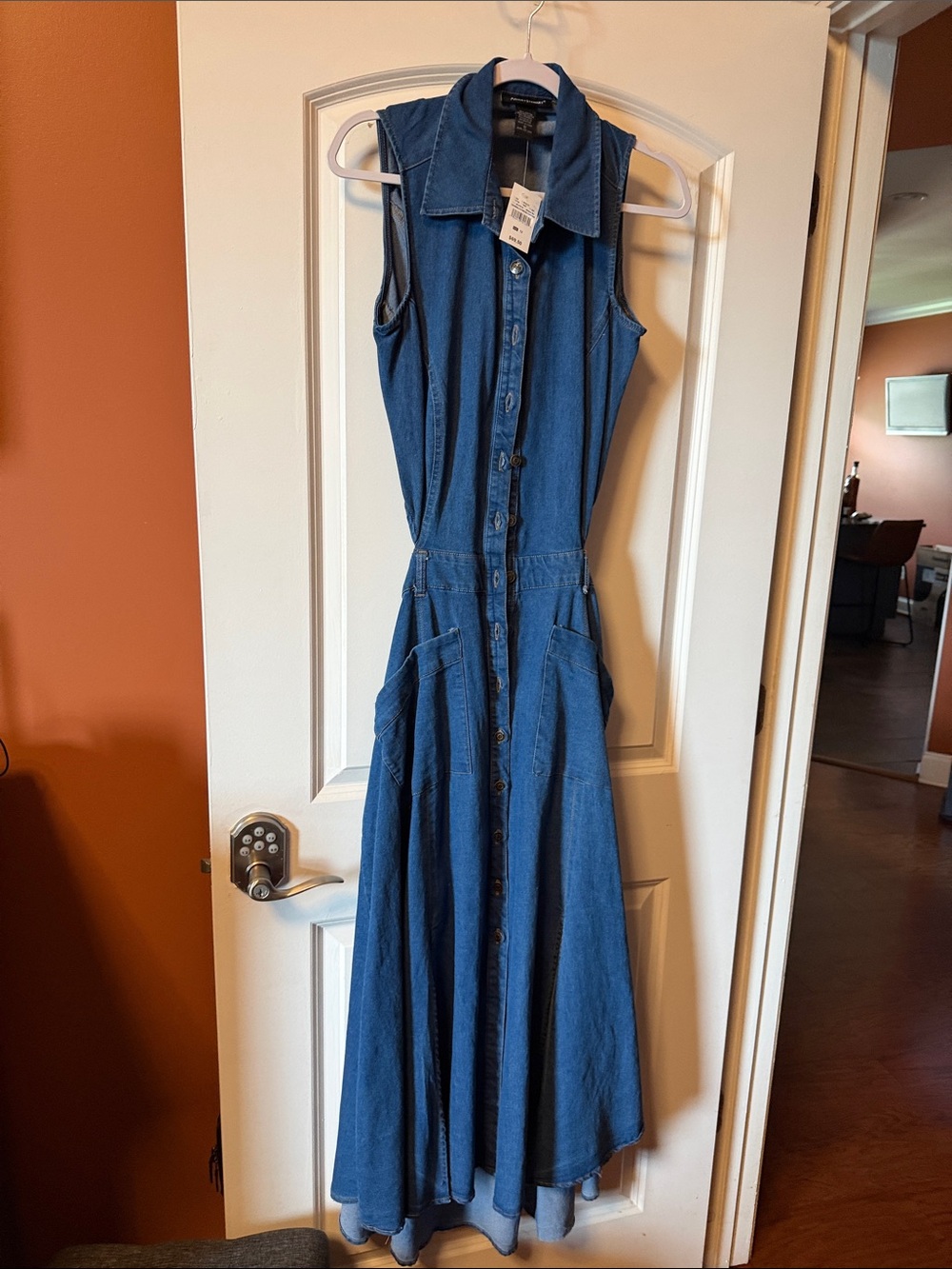 Ashley Stewart Sleeveless Button-Front Denim Maxi Dress - Blue Half back out